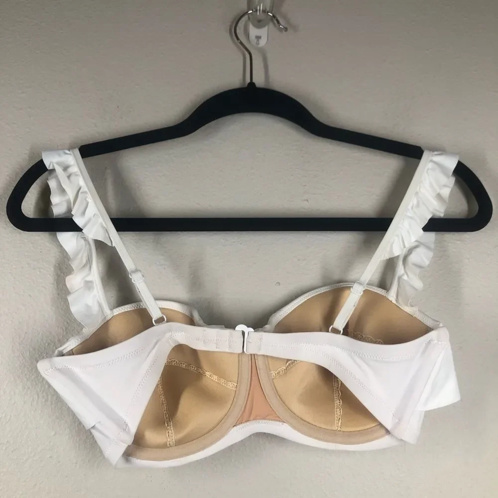 J. Crew White Ruffle Underwire Top 32D High Waist Ruched Bikini Bottom Small NWT